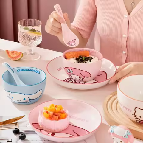 1-3Pcs Hello Kitty Baby Rice Bowl High-quality High-temperature Cooked Rice Bowl Set Bebe Accessorie