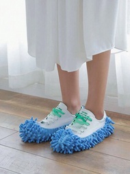 2入組可拆式混紡地拖鞋套，日常藍色可水洗地拖鞋套，用於清潔和拖地