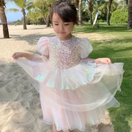 Terlaris Dress Laser Hologram Anak Import Pink Silver Biru Abu Rok