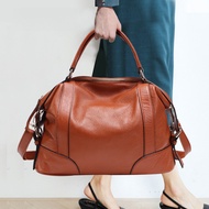 Genuine Leather Handle Bag Big Capacity Big Shoulder Bag  Cowhide Boston Bag Woman Sling Bag BUFV