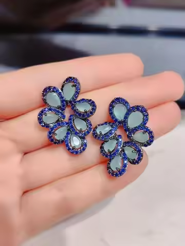 Bilincolor Fashion Solid Blue Cubic Zirconia Earring for Women