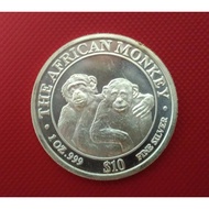 2000 Somalia $10 African Monkey 1 oz .999 Silver Coin RARE 1oz