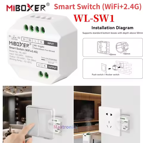MiBoxer WL-SW1 Smart Switch LED Controller (WiFi+2.4G) RF Push AC100-240V Timmer Function/Voice /Rem