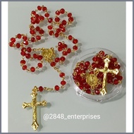 ∡ JULY Birthstone Glass beads Rosary (RUBY) 6mm