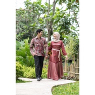 Set Couple Naelam Gamis brokat Kombinasi Tulle Kemeja Batik pria Dress