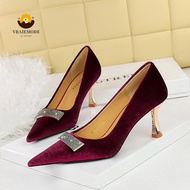 VRAIEMODE Fashion High-Heeled Shoes with crystal buckle Women Pumps Pointed Toe Ladies High Heels fo