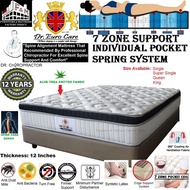 Dr. Euro Care Spine Plus 7 Zones Individual Pocket Spring Mattress with 3" Latex Feel Plush-Top / Tilam 12 Inch Single/Super Single/Queen/King Size (12 Years Warranty)