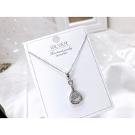 S925 Silver Plated Platinum "Zirconia Pendant Necklace Set"(Set Rantai Leher+Loket) 925銀鍍鉑鑲鋯吊墜項鏈組 PZY-019