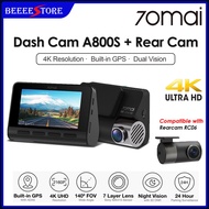 70mai A800S 4K Dash Cam Rear Cam Dual Vision Global Version A800 Adas Parking App Control GPS Built 