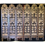 Teak Wood Room Divider Sunflower Pattern Size 33xh 180x Thickness Half Finger 6 Folds Wax Color For 