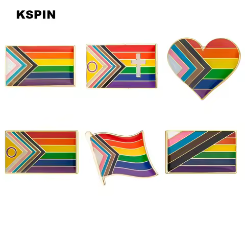 Progress Pride Heart Shaped Lapel Pin Flag badge Brooch Pins Badges