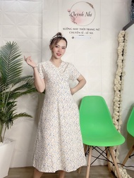 ĐẦM HOA NHÍ TAY BÚP CỔ V DÁNG XÒE PHỐI CƯỜM CÓ SIZE - MT21