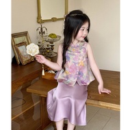 Antique Girls Hanfu Suit Skirt Children New Chinese Style Chinese Style Lavender Vest Tang Suit Sati