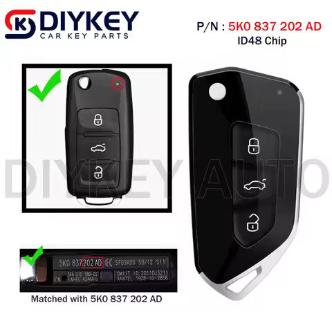Remote Key 434MHz ID48 Chip Modified / Flip 5K0 837 202 AD for VW Golf Mk6 Estate Caddy Eos Jetta Po