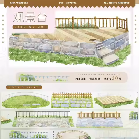 Pet Washi Tape Roll:April New,Scenic History Journal Background Collage Ancient Style