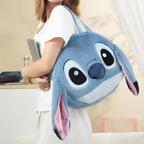Potdemiel Official Disney Licensed Stitch Lotso Large Face Spacious Plush Handbag Cute Crossbody Bag