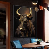 Retro Black Golden Style Bull Art Poster Canvas Painting Modern Animal Wall Print Picture for Living Room Office Home Decor