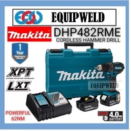 MAKITA 18V DHP482RME CORDLESS HAMMER IMPACT DRILL 62NM XPT LXT + BL1840B 4.0AH BATTERY X2 +DC18RC CH