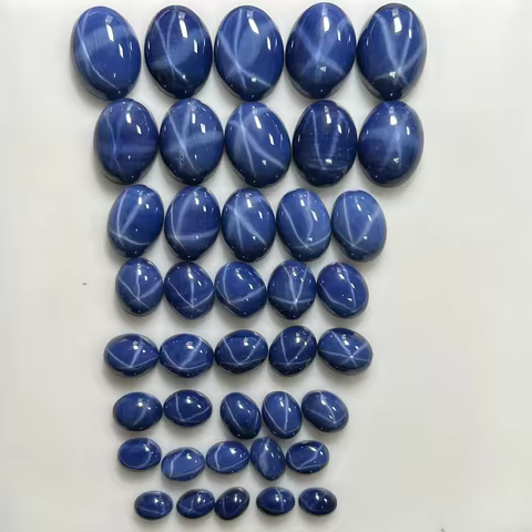 Star Blue Ruby Oval Shape Synthetic Flat Back Cabochon Gemstone for Jewerly Making