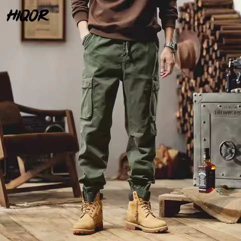 HIQOR Tactical Cargo Pants Men Autumn Winter Outdoor Hiking Joggers Multi Pocket Trousers Streetwear