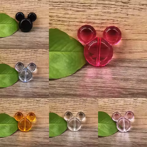 Transparent Colored Cartoon Animal Mouse Acrylic Beads 37x34mm Loose Beads For Jewelry Making DIY Ne