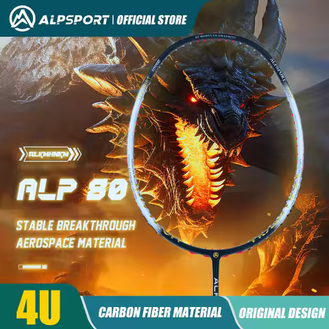 ​​ALPSPORT 80 Carbon Fiber Badminton Racket Titanium Alloy 4U 38LBS Nano Resin Technology Offensive 
