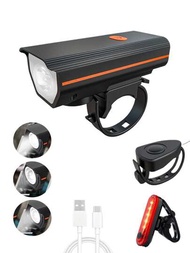 1套可充電單車燈與蜂鳴器，超亮度自行車燈適用於夜間騎乘，路上和山地自行車配件，適用於兒童和成人 - 自行車前燈、蜂鳴器和尾燈