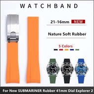Curved End 21mm Nature Soft Silicone Rubber Watchband Replace For Rolex Strap New Green Submariner E
