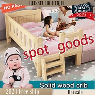 BlissfulBoutique (Self pickup available) baby cot Tempat tidur katil baby Splicing baby bed Solid Widened Tempat tidur single Boys and Girls Bedside with Fence Seamless Spliging Bed Solid wood paint-free crib Kids bed Wooden Cot katil budak katil lipat