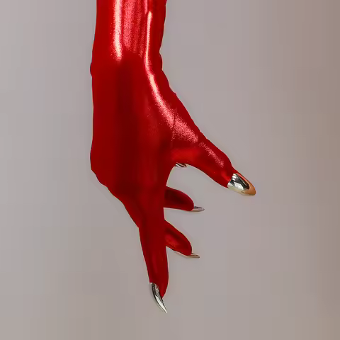 NAILS METALLIC GLOVES Red 28" 70cm Extra Long Liquid Gold Shine Glow Fitted Touchscreen Sensitive TE