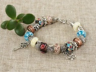 Lampwork Murano 玻璃手鍊紫色藍色歐洲魅力串珠手鍊首飾