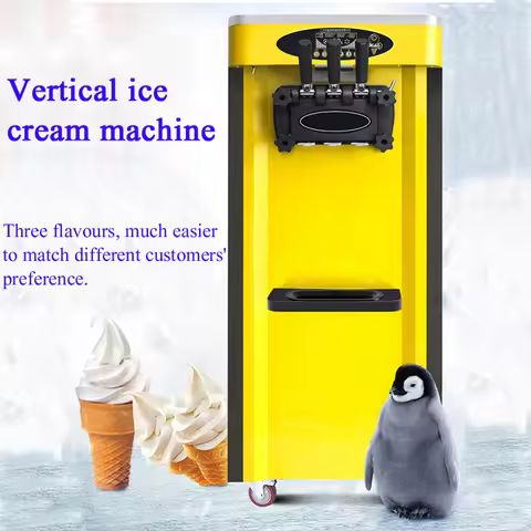 Commercial Ice Cream Freezer Machine 3-flavor Yogurt Maker One-click Clean 18L/H LCD Display New Sof