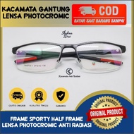 Kacamata Minus Photocromic Pria Gantung Half Frame Sporty Bahan