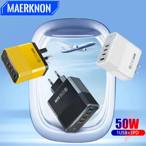USB Type C Charger 50W PD Fast Charging Phone Charger Power Adapter For iPhone Samsung Xiaomi 4 Port