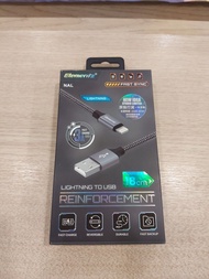 行貨-iPhone適用🇭🇰Elementz (18cm) (3A)  LIGHTNING TO USB-A SUPER FAST CHARGE CABLES 超級快充電線     (BRAND NEW