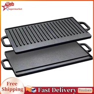 [Ueb]Cast Iron Griddle Plate Double Sided Grill Pan with Double Handles Grill Plate Griddle Pan for 