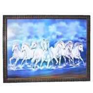 7 Running White Horses Wall Painting with Frame for Home Decor | Seven Horse