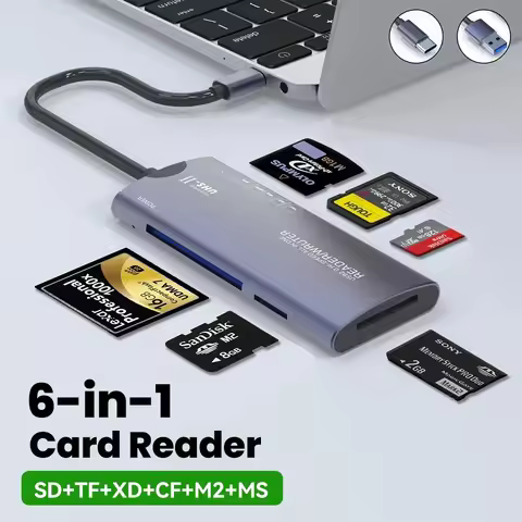 6-in-1 USB2.0/TYPE-C multifunction card reader SD/TF/XD/CF/M2 memory card adapter, suitable for data