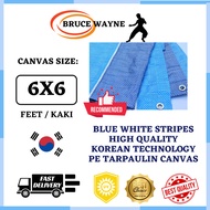 6X6 FT Blue White Stripes Waterproof Canvas Tarpaulin Sheet Canopy Camping Kanvas Khemah