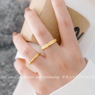 Exquisite 24K Gold-Plated Stainless Steel Ring for Women - Minimalist Design with Sparkling Sandblasting 戒指女 cincin emas