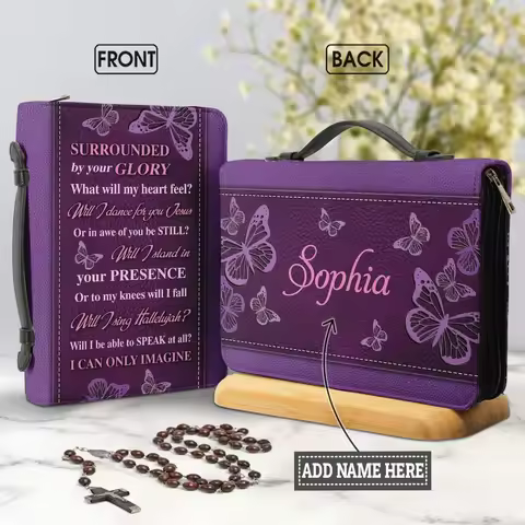 I Can Only Imagine Purple Butterfly Design Bible Cover Case Women Bible Storage Bags Bible Hymns Pri