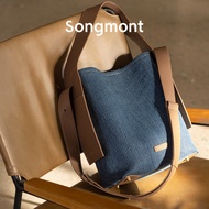 Songmont Hanging Ear Tote Bag Medium Designer Style Denim Leather Commuter Shoulder Messenger Bag Bird Recommended