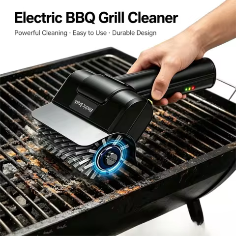 Cordless Electric BBQ Grill Brush Stainless Steel Roller Scrubber Rechargeable Handheld Cleaning Bru