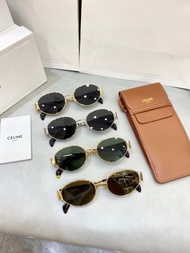 Lisa同款 CELINE 賽琳 墨鏡 復古橢圓形金屬太陽鏡CL40235U凱旋門logo太陽眼鏡
