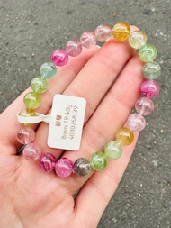 小精品美人魚色碧璽水晶8mm19.40g帶稀有淺藍西柚粉灰碧璽旺夫石