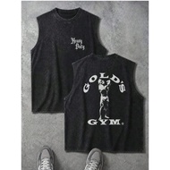 Retro Printed Vintage Washed Vest, Rock Guy Print Fashionable Fitness Vest Oversized