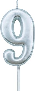 XNOVA 9th Birthday Candle Nine Years Silvery Happy Birthday Number 9 Candles for Cake Topper Decorat