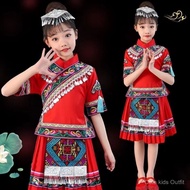 Kids Zhuang Costume Girl Ethnic Minority Performance Costume Miao Yao Dance Costume Tujia Performanc