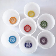 8inch Color Chakra logoTuned DEFGAB Bowl Note Chakra White Crystal Singing Bowl For Healing