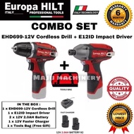 Europa Hilt EHD699-12V Cordless Drill+E12ID Impact Driver (Combo Set)/E12ID(Solo)/E12ID(2.0Battery Set)